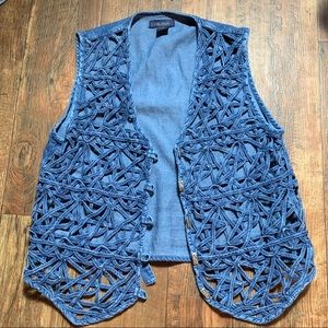 Vintage Jean Vest Small Oversized Toggle Button